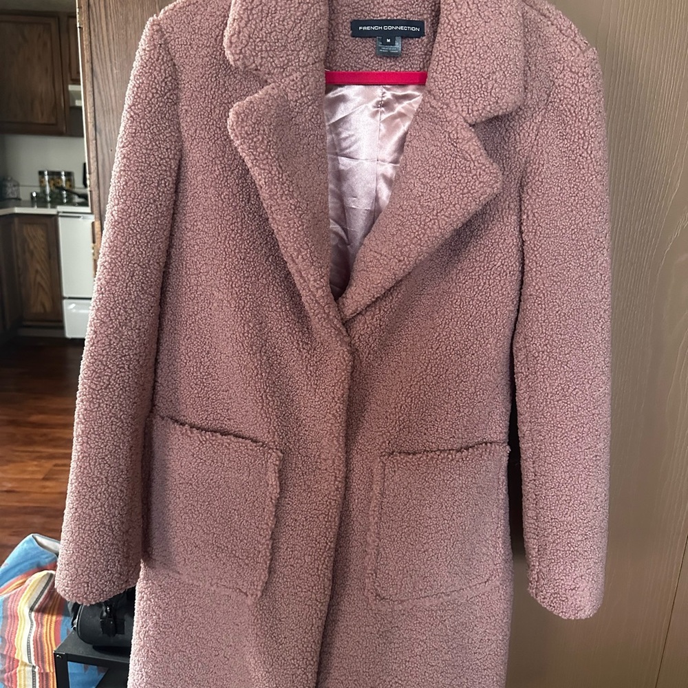 French Connection pink teddy coat.
